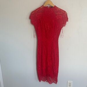 Chic Scarlet Lace Midi Dress